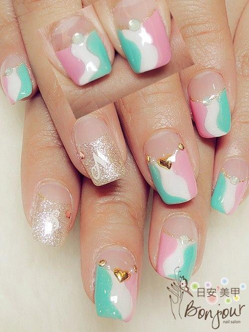 三色法式光療指甲 - 台北東區美甲:日安美甲 Bonjour Nail Salon
