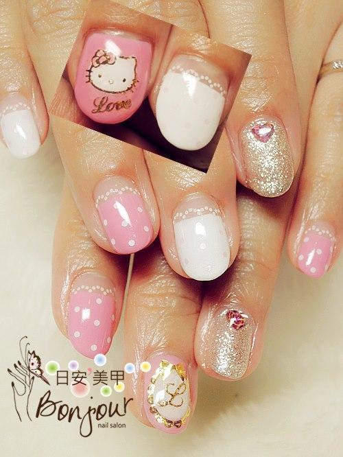 可愛KITTY點點風光療指甲 - 台北東區美甲:日安美甲 Bonjour Nail Salon