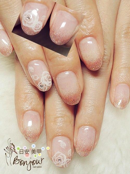 玫瑰漸層光療指甲 - 台北東區美甲:日安美甲 Bonjour Nail Salon