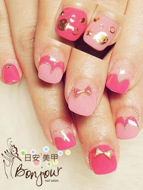 桃色雙心風光療指甲 - 台北東區美甲:日安美甲 Bonjour Nail Salon