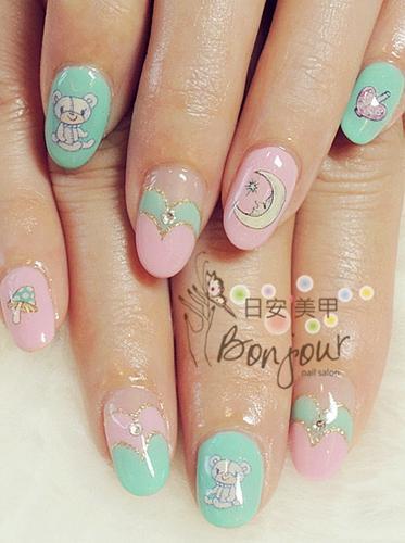 雙色繪子貓光療指甲 - 台北東區美甲:日安美甲 Bonjour Nail Salon