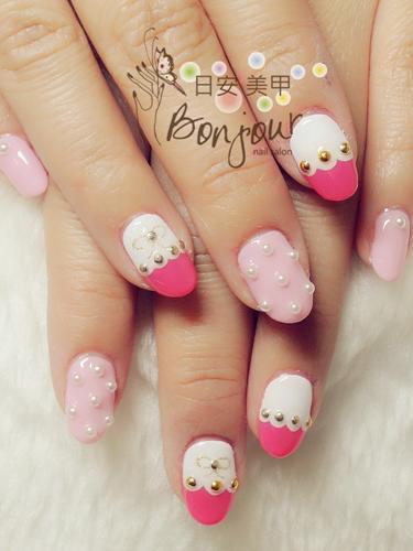 可愛系桃風光療指甲 - 台北東區美甲:日安美甲 Bonjour Nail Salon