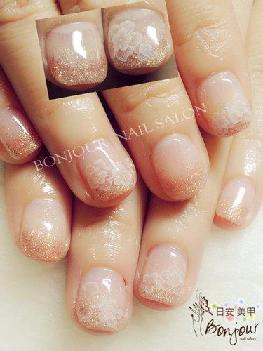 台北東區美甲 日安美甲:金色漸層璀璨櫻光療指甲 Bonjour Nail Salon