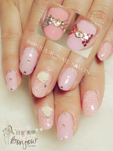 台北東區美甲 日安美甲:手繪白玫瑰光療指甲 Bonjour Nail Salon