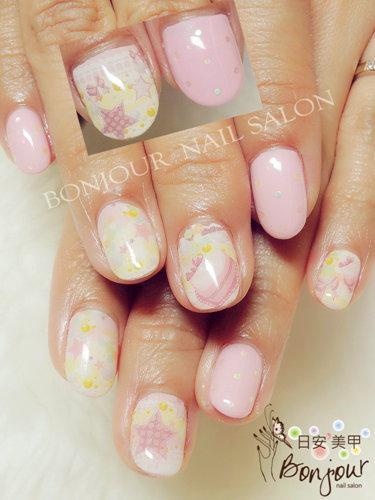 台北東區美甲 日安美甲:可愛粉紅星星風光療指甲 Bonjour Nail Salon