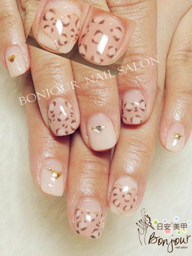 台北東區美甲 日安美甲:OL法式豹豹紋光療指甲 Bonjour Nail Salon