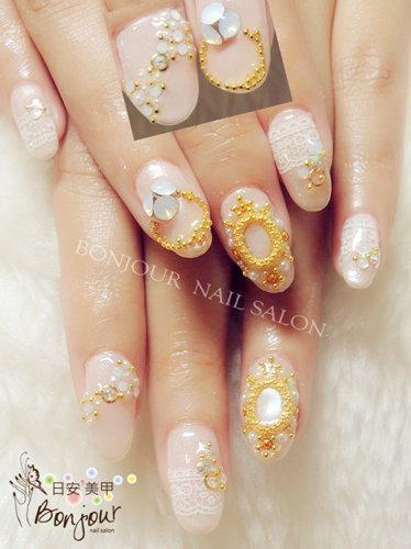 台北東區美甲 日安美甲:華之寶石風新娘光療指甲 Bonjour Nail Salon