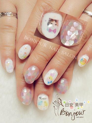 台北東區美甲 日安美甲:可愛貓貓小雞光療指甲 Bonjour Nail Salon