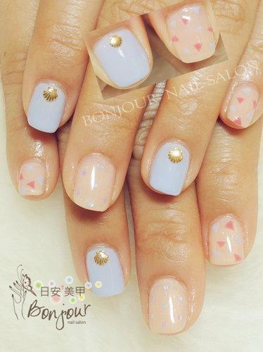 台北東區美甲 日安美甲:簡單的點點貝殼風光療指甲 Bonjour Nail Salon