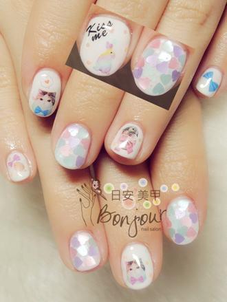 台北東區美甲 日安美甲:粉嫩愛心動物光療指甲 Bonjour Nail Salon