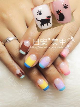 台北東區美甲 日安美甲:雙貓的多色法式光療指甲Bonjour Nail Salon