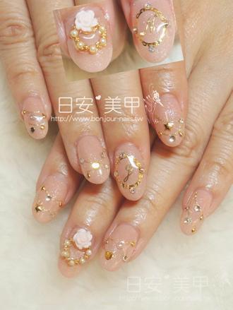 台北東區美甲 日安美甲:裸色系新娘款光療指甲 Bonjour Nail Salon