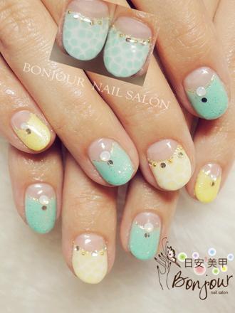 台北東區美甲 日安美甲:雙色水波泡泡法式光療指甲 Bonjour Nail Salon