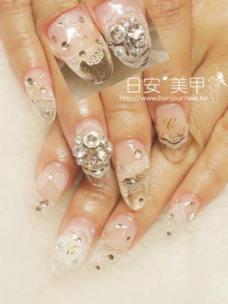 台北東區美甲 日安美甲:晶透蕾絲新娘光療指甲 Bonjour Nail Salon