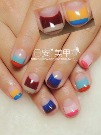 台北東區美甲 日安美甲:多色反法式光療指甲 Bonjour Nail Salon