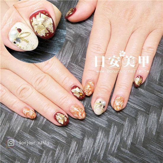 東區美甲.日安美甲-金色亮片亂切X異國風光療指甲