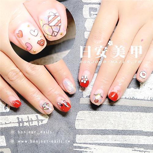 東區美甲.日安美甲滿滿甜心風 , 口愛迷唇與愛心指尖趣