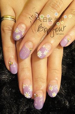 反法式+小菊花光療指甲 - 台北東區美甲指甲彩繪:日安美甲 Bonjour Nail Salon