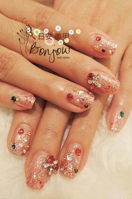 璀璨的桃色婚禮光療指甲 - 台北東區美甲:日安美甲 Bonjour Nail Salon