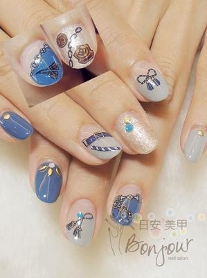 水藍色愛瑪士風情光療指甲 - 台北東區美甲:日安美甲 Bonjour Nail Salon
