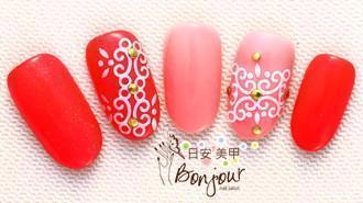 紅色復古風光療指甲:台北東區美甲彩繪店-Bonjour Nails