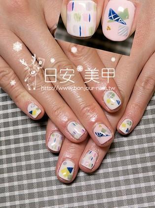 台北東區美甲:日安美甲-手繪多色幾何凝膠指甲 Bonjour Nail Salon