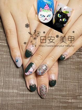 台北東區美甲:日安美甲-白貓的躲貓貓凝膠指甲 Bonjour Nail Salon