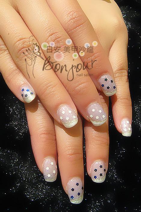 法式星空光療指甲:台北東區美甲彩繪店-Bonjour Nails