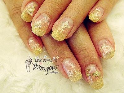 金色璀璨聖誕節光療指甲 - 台北東區美甲:日安美甲 Bonjour Nail Salon