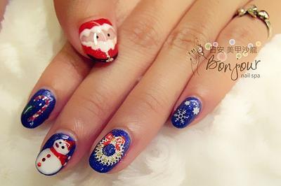 手繪風聖誕節光療指甲 - 台北東區美甲:日安美甲 Bonjour Nail Salon