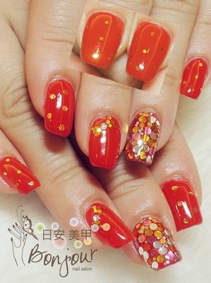 聖誕紅光療指甲 - 台北東區美甲:日安美甲 Bonjour Nail Salon